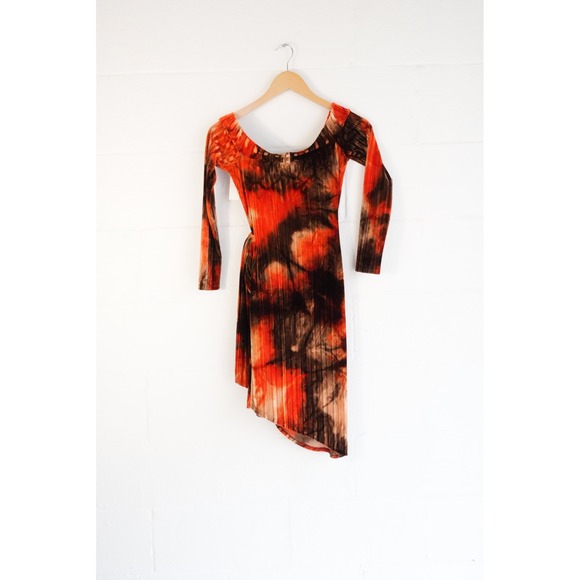 Monaco Velvet Wrap Dress Womens Small Orange Brown Off Shoulder Long Sleeve - Picture 4 of 6